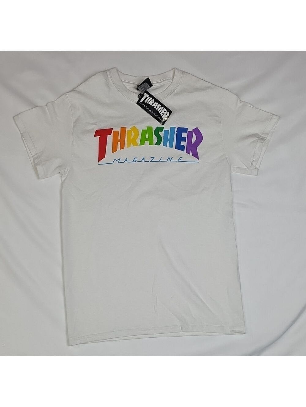 Thrasher White Tee with Multicolor Logo Size Small